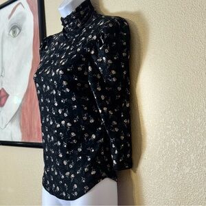 Free People Womens Black Floral Chiffon Mock Neck Long Sleeve Top Size Small